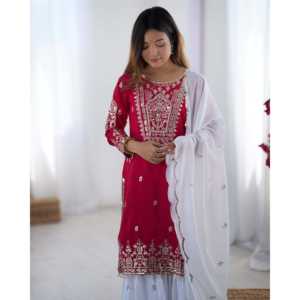 Conjunto de Top, Pantalones Palazzo y Dupatta de Chifón de Diseño para Fiesta, con Bordado, Atuendo Elegante para la Noche - Product Image 3