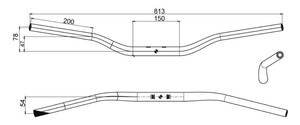 Handlebar 28.6mm AL7075 T6 Black <b>sandblast</b> for KTM similar RENTHAL 821 MCGRATH W:813mm H:78mm Rise:47mm Space:150mm Sweep:54mm - Product Image 6