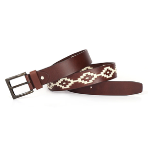 Luxury Handmade Brown Leather Argentine Polo <b>Belt</b> With Forest Green Navy White And <b>Red</b> Pampa Diamonds - Product Image 6