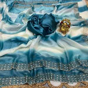 Sari de seda de diseño para fiesta con trabajo de Zarkan y blusa de seda con trabajo de Zarkan - Product Image 6