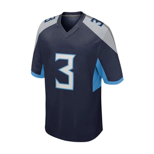 Maillot de football américain pour homme, col en V, hiver, numéro 3, bleu marine, manches courtes, polyester anti-humidité, logo frontal - Product Image 1