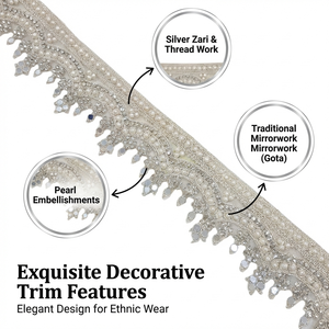 ริบบิ้นลูกปัดประดับมุกหรูหรา แต่งขอบด้วยลูกไม้ปักลายสแกลลอป สำหรับชุดแต่งงาน ดีไซน์เนอร์ ชุดส่าหรีแบบดั้งเดิม ตกแต่งขอบ DIY - Product Image 6