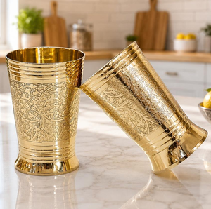 Verre à boire en laiton artisanal avec motif gravé traditionnel, design le plus vendu, dernier modèle, verre à vin, verre à eau, verre à shot - Product Image 4