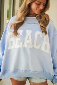 เสื้อสเวตเชิ้ตผู้หญิงสีฟ้าอ่อนแบบคัสตอม คอกลมทรงโอเวอร์ไซส์ แขนยาว ผ้าฟลีซ สวมใส่สบายๆ แฟชั่นฤดูหนาว รับผลิตแบบ OEM - Product Image 3