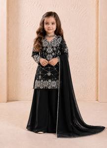 Conjunto Premium para Niños de Georgette Fox Pesado con Bordado, Manga Larga, Estilo Palazzo, con Lentejuelas y Encaje Elegante, para Boda, Calidad de Exportación - Product Image 1