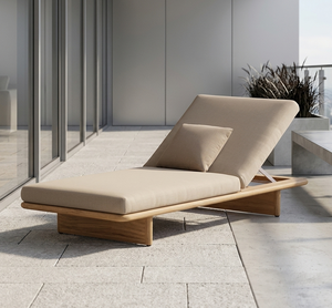 Elegant Liora Lounger Artisan Crafted Natural Wood Finish Comfortable Foldable Sun Lounger <b>Memory</b> <b>Foam</b> <b>Cushion</b> Featuring Hotel - Product Image 1