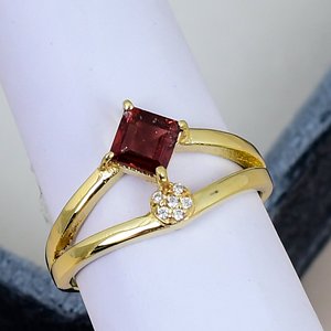 S925 Sterling <b>Silver</b> Garnet <b>Ring</b> Gold Plated Classic Women Engagement <b>Ring</b> Prong Set Geometric Split <b>Band</b> Wholesale <b>Ring</b> - Product Image 2