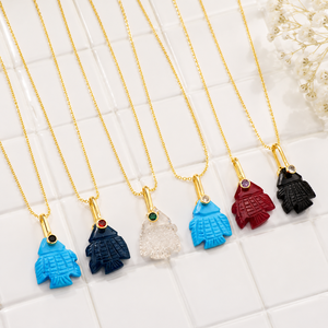 18K Gold Plated Brass Turquoise Onyx Jade Crystal Quartz Cz Eyes Gemstone Pendant Carved Fish Trendy Punk Style Fashion jewelry - Product Image 1