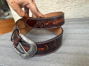 Nuevo cinturón de cuero genuino de grano completo occidental personalizado hecho a mano, cinturón en relieve para hombres con hebilla de vaquero, correa de cinturón hecha a mano - Product Image 3