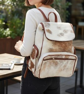 Hot Selling Style 100% Genuine Leather Hair On <b>Backpack</b> Bag Unisex Double Strap Fur <b>Waterproof</b> Portable Hair On <b>Backpack</b> Bags - Product Image 4