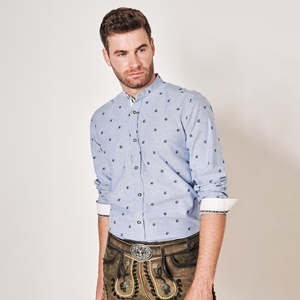 Chemise traditionnelle à col montant en flanelle de coton à carreaux, style bavarois allemand, design Trachten pour Lederhosen - Product Image 2