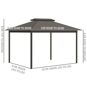 10x12 Ft Hardtop telaio in alluminio Gazebo con tetto in metallo grigio tende & rete per giardino Patio - Product Image 3