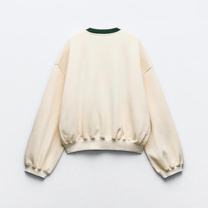 Sweat-shirt et hoodie surdimensionnés pour femme en coton mélangé, avec logo imprimé personnalisé, col rond et épaules tombantes, style streetwear - Product Image 1