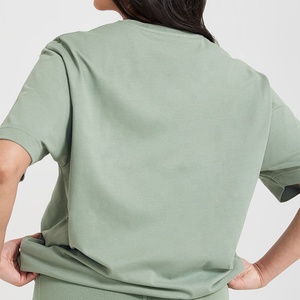 T-shirt surdimensionné vert uni à manches courtes et col rond en tricot, coupe décontractée pour femme - Product Image 3