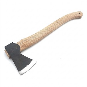 Hache en acier au carbone forgée à la main, manche en bois de frêne, étui en cuir, pour camping, bushcraft, fendage et découpe, vente directe usine B2B OEM - Product Image 1