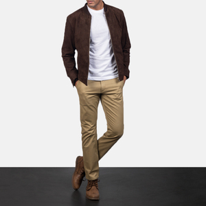 Chaqueta Acolchada de Piel de Oveja Marrón para Hombre, con Estampado de Lino Crochet, Impermeable, de Secado Rápido, Cuello Alto, Manga Larga, Cierre de Cremallera - Product Image 4