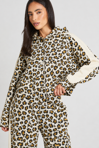 Sweat à capuche zippé en molleton pour femme, imprimé léopard blanc et jaune, style streetwear décontracté, personnalisable, pour l'hiver - Product Image 4