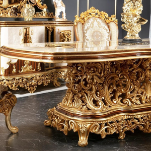 Ensemble de table à manger de style baroque de luxe, en acajou, sculpté à la main, finition dorée, antique, 6 places, personnalisation des meubles - Product Image 2