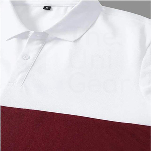 Polo de hombre con bloques de color, manga corta, diseño sólido, tejido informal, blanco y burdeos - Product Image 5