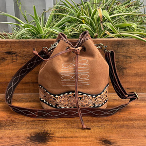 Popular <b>Boot</b> Stitch Suede Leather Shoulder Bucket Handbags for Women Western Genuine Leather Drawstring Designer Purse Wholesale - Product Image 2