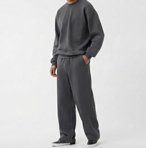 Ensemble de survêtement polaire décontracté pour homme 100 % coton, coupe ample, épaules tombantes, sweat-shirts et pantalons de survêtement, tenue de sport d'hiver pour homme - Product Image 4