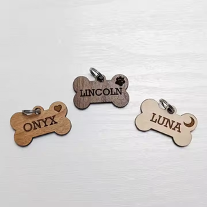 Personalized Bone-Shaped Wooden Pet ID <b>Tags</b> - <b>Custom</b> Name Engraved Collar <b>Tags</b> for <b>Dogs</b> by Vietnam Producer - Product Image 1