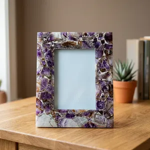 Handmade Stone Photo <b>Frame</b> Rectangular Vertical Tabletop Decorative Picture <b>Frame</b> Purple Agate quartz Modern Home Display - Product Image 4
