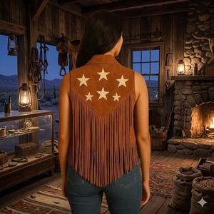 Boho Suede Fringe Leather <b>Jacket</b> Men Beaded <b>Star</b> Western Waistcoat Vintage Inspired Streetwear Fur Festival Concert Outfit - Product Image 4