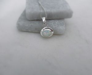 Collar de ópalo blanco de plata de ley, ópalo de fuego ovalado, joyería de piedra de nacimiento de octubre, elegante regalo para ella, collar de cumpleaños - Product Image 2