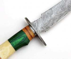 Handcrafted Twist Damascus Steel Outdoor Utility Tool Dual Crossguard Segmented Camel <b>Bone</b> & Green Wood <b>Handle</b> - Product Image 4