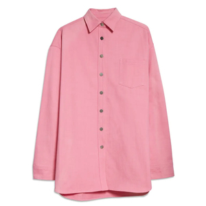 เสื้อเชิ้ตเดนิมสีชมพูทรงโอเวอร์ไซส์สำหรับผู้ชาย แขนยาว สีพื้น ปกคอพับ ทรงหลวม สไตล์ลำลอง ใส่ได้ทุกฤดู ผลิตจากผ้าฝ้ายทอ - Product Image 4
