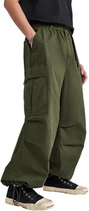 Pantalon cargo vert olive pour homme, taille élastique avec cordon de serrage, plusieurs poches, coupe décontractée ample, en toile mi-lourde, idéal pour l'automne - Product Image 5