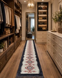 Tapis de couloir géométrique tribal sur mesure en laine et jute, style kilim bohème, pour entrée et couloir - Product Image 4