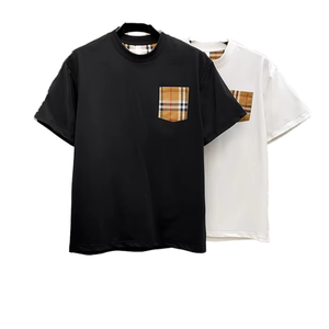 Camiseta Unisex de Cuello Redondo, Manga Corta, con Bolsillo a Cuadros, Estilo Urbano, Estampado Informal, Jersey de Algodón, Corte Regular, Transpirable y Ecológica - Product Image 1