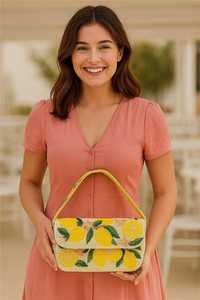 Beaded Lemon Shoulder Bag, Lemon Design Purse, Citrus Beaded Bag, Tropical Summer Bag, Handmade Lemon Bag, Artisan Luxury Clutch - Product Image 3