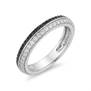 Bague Éternité Tendance en Argent Sterling 925 avec Diamants Ronds Brillants, Bande Noire et Blanche, Bijoux de Fiançailles et de Mariage pour Femme - Product Image 2