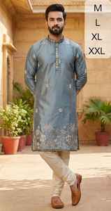 Conjunto de Kurta Daman de Seda Malai Premium para Hombre con Bordado Pesado y Pijama de Algodón Raymond - Product Image 3