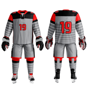 Tenue de hockey sur glace professionnelle pour hommes, gris marine et blanc, ensemble maillot et pantalon respirant et léger pour matchs d'équipe - Product Image 4