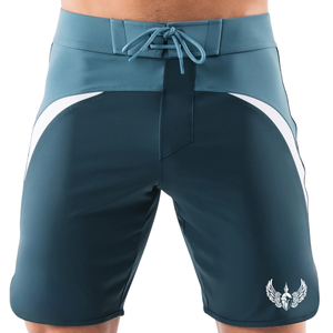 Shorts de bain athlétiques pour hommes, bleu sarcelle et blanc, à séchage rapide, avec cordon de serrage, pour la plage et les sports nautiques - Product Image 1