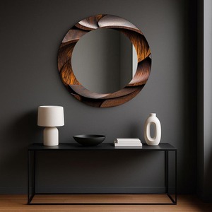 REHMAN CRAFT Twisted Wood Grain <b>Round</b> <b>Wall</b> <b>Mirror</b> with Glass & Metal Frame Handmade 2.5cm Thick - Product Image 1