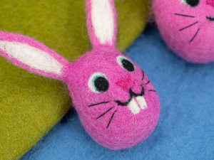 Bulk Handmade Pink Felt & Yarn Easter Bunny Head for Kids for Garland Making Wreath Decor and Crafts - Product Image 3