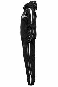 Custom <b>Black</b> Hooded Woven <b>Windbreaker</b> Spring Tracksuit Men Full Zip Lightweight Jacket and Jogger Pants Set with White Piping - Product Image 3