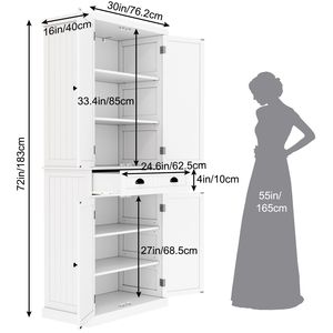 Armadio dispensa da cucina bianco alto 72 pollici con ripiani regolabili e cassetto, organizer autoportante - Product Image 2