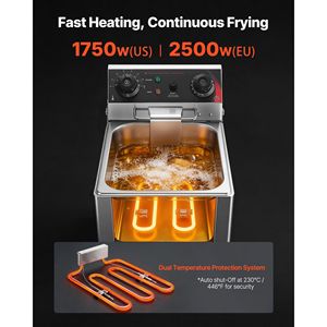 Freidora Eléctrica Comercial de Acero Inoxidable de 9.51 Qt y 1750W con Filtración de Aceite Mejorada - Product Image 4