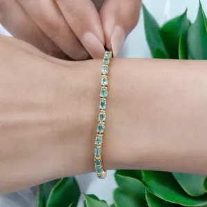 Emerald Cut Topaz Tennis Bracelet <b>Solid</b> Real 18K <b>Gold</b> Plated Women's Classic Style Alloy Jewelry Gift - Product Image 1