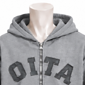 Custom <b>Grey</b> Mens Zip Up Hoodie Chenille Letter Applique Heavyweight Fleece Oversized Streetwear <b>Sweatshirt</b> with Front Pockets - Product Image 3