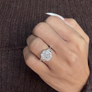 5 Carat Radiant Cut Lab Grown Diamond Three Stone Engagement <b>Ring</b> _ Trapezoid Stones _ IGI Certified _ 18k _ <b>Statement</b> <b>Ring</b> - Product Image 1
