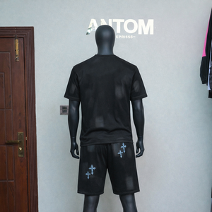ชุดลำลองผู้ชาย 2 ชิ้น เสื้อยืดแขนสั้นทรงหลวม กางเกงขาสั้น คอกลม ระบายอากาศได้ดี น้ำหนักเบา ผ้าฟลีซ 100% ผ้าฝ้าย สำหรับฤดูร้อน - Product Image 4