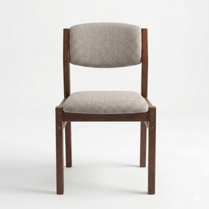 Industrial Style Teak Wood Dining <b>Chair</b> with Beige Fabric Upholstered Seat and Backrest for <b>Restaurant</b> Home - Product Image 4