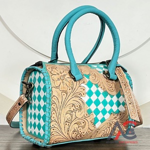 2026 Custom Designer <b>Tooled</b> Floral Pattern Checkered <b>Leather</b> Duffel Bags Women Fashion Medium Crossbody Travel Shopping Handbags - Product Image 1